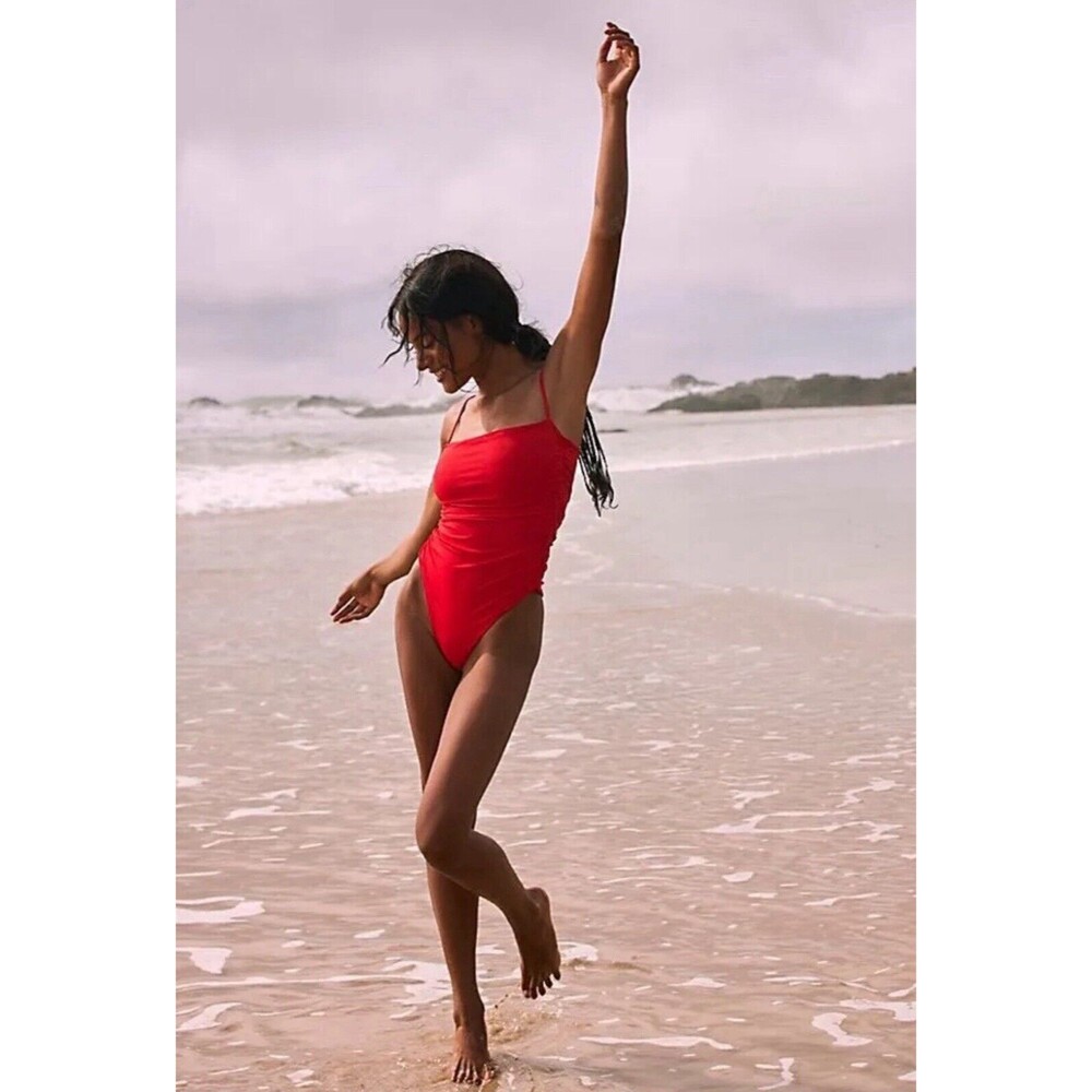 New! Belle The Label x Free People Maillot Ruched One Piece Cherry Red, Size XL